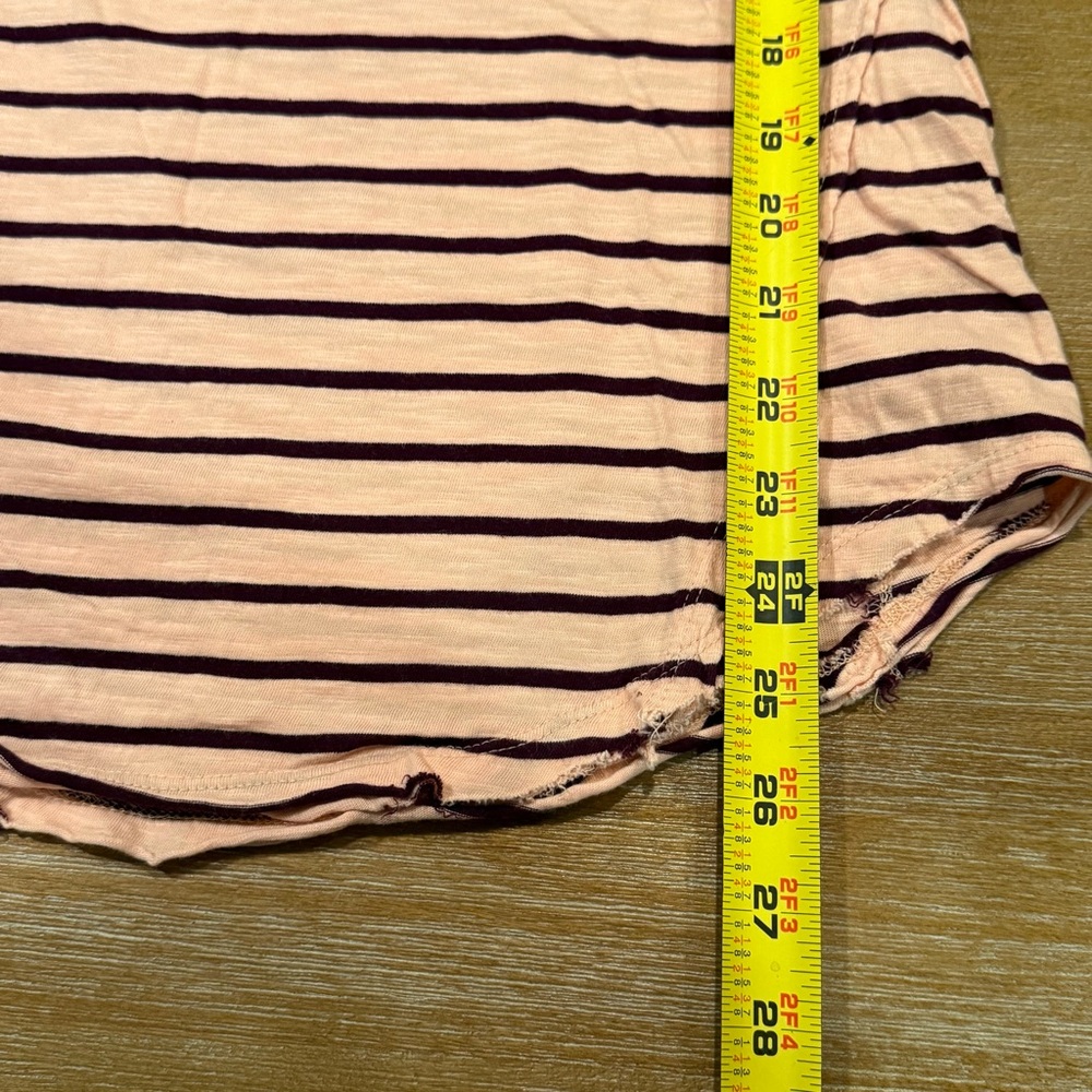 Free People Hard Candy Henley Crochet Cuff Pink Peach Maroon Stripes Sz M - Picture 6 of 10
